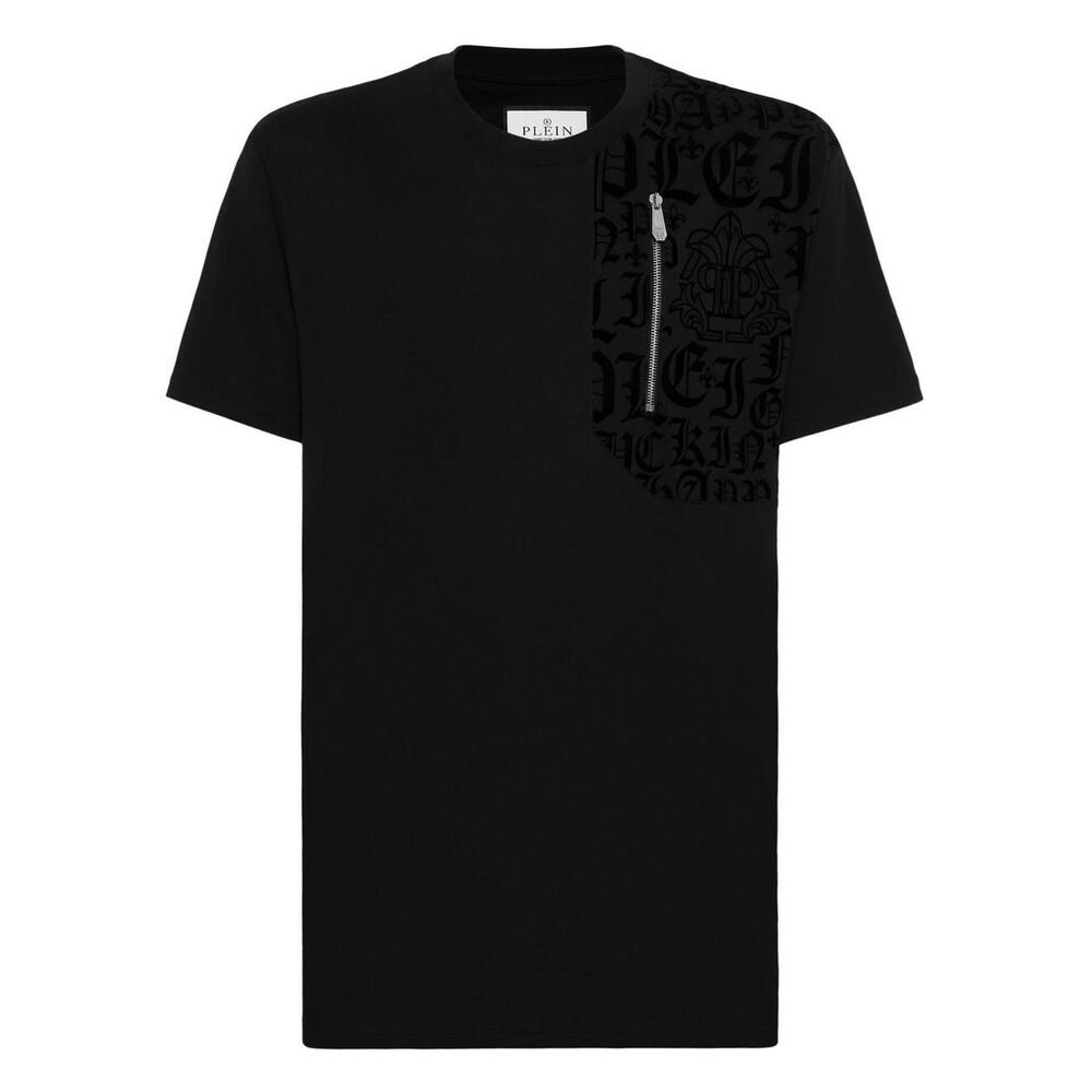 Philipp Plein Black Logo-Panel Zip Pocket T-Shirt NWT XXL
